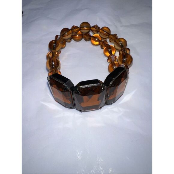 Double Row Faux amber Colored Bead Focal Bracelet - Picture 5 of 8